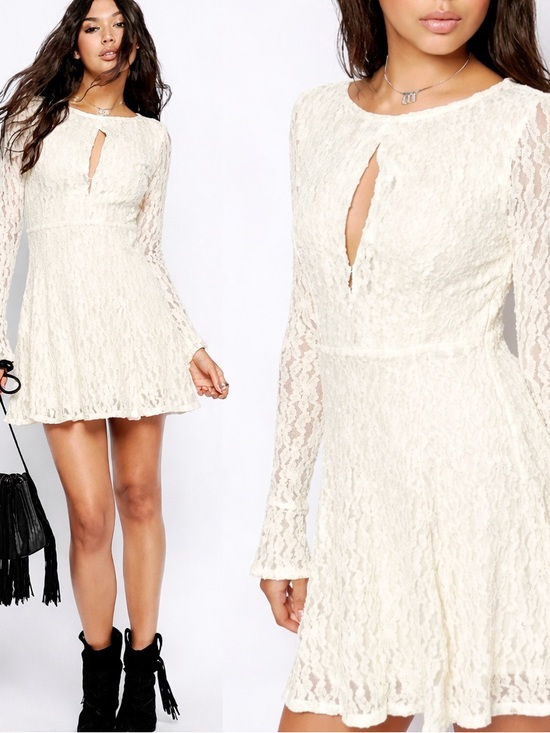 Free People Dresses & Skirts - Free People Cream Lace Mini Dress Boho Romantic Size M
